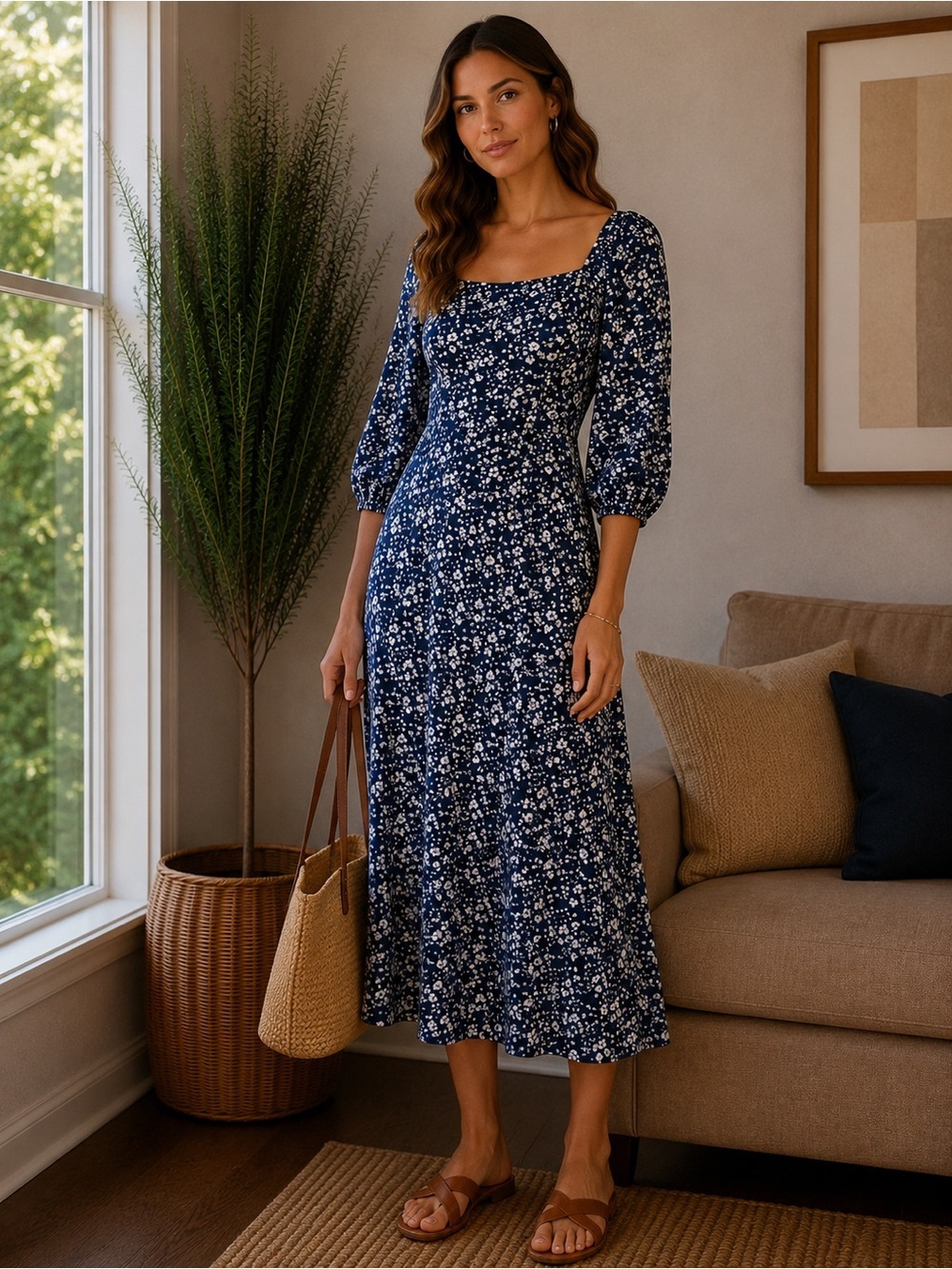 Sanctuary Lindsey Square Neck Midi Shift floral Dress 2